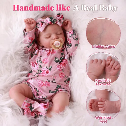 Miniatura 3 de BABESIDE Muñecas Reborn de bebés recién nacidos realistas - Muñecas de bebés niñas recién nacidas que duermen, cuerpo suave, de la vida real