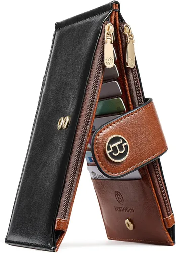 Miniatura 13 de BOSTANTEN - Carteras de cuero para mujer grandes con bloqueo RFID, billetera delgada de dos pliegues con bolsillo con cremallera, Grande, Minimalista