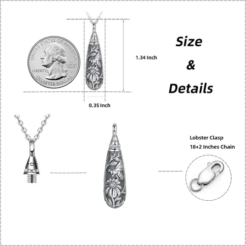 Miniatura 146 de Collar con colgante de urna de cenizas de cremación y árbol de la vida para mujer, plata de ley US1