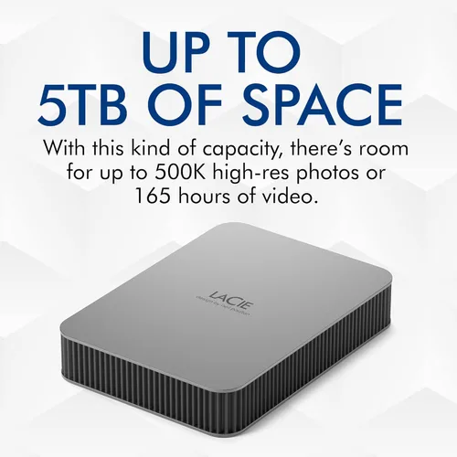 Miniatura 2 de LaCie Mobile Drive, disco duro externo portátil de 5TB - Plata Lunar, USB-C 3.2, para PC y Mac, reciclado post-consumo, con Adobe All Apps Plan