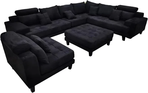 Miniatura 10 de Stendmar Juego de sofá seccional de tela de microfibra reversible en forma de U en forma de L S150D (gris oscuro/gris)