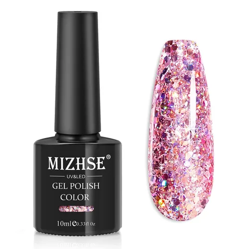 Miniatura 13 de MIZHSE Esmalte de uñas de gel con brillantina, esmalte de uñas de gel plateado brillante con diamantes, esmalte de gel reflectante con purpurina
