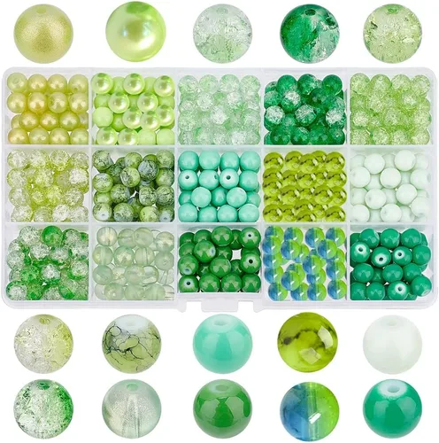 Miniatura 10 de PH PandaHall 450 cuentas de vidrio azul de 0.315 pulgadas, 15 estilos de cuentas de vidrio agrietadas de color azul marino, cuentas redondas sueltas