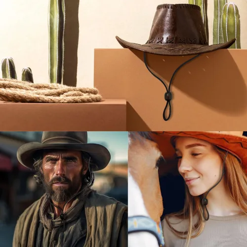 Miniatura 5 de Gamboa Correa de barbilla para sombrero de cuero 100% para hombres y mujeres, cordón de barbilla extraíble para sombrero de vaquero y sombreros