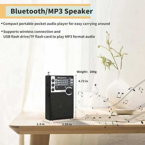 Miniatura 3 de Y-706 Radio de bolsillo portátil AM FM SW Banda Receptor Transistor con batería con buen sonido fuerte Soporte de altavoz pequeño USB/TF Card Play
