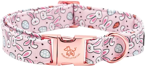 Elegant little tail Collar para perro de Pascua, collar de perro con estampado de huevos de conejo, collar para mascotas, collar rosa para perros