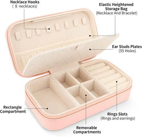 Miniatura 2 de DesignSter Joyero de viaje, estuche de joyería portátil de piel sintética, cajas de joyería pequeñas para regalos, organizador de joyas de viaje