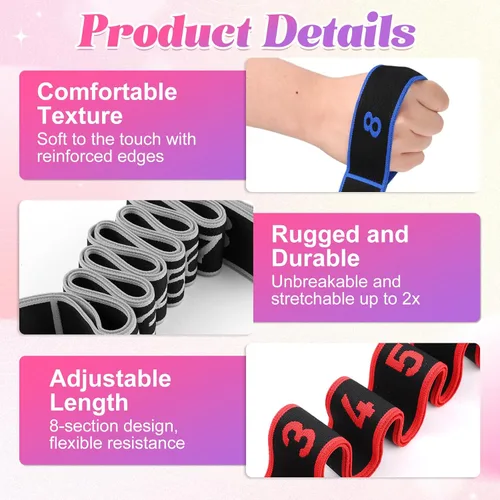 Miniatura 5 de 3 unidades de bandas de resistencia de fitness para estiramiento y yoga, bandas de resistencia de fitness con asas, ejercicio de tirador de moda