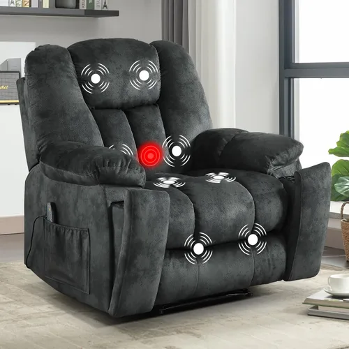 Miniatura 2 de EBELLO Silla reclinable manual con masaje y calor, sillón reclinable de tela suave para adultos con portavasos ocultos, bolsillo lateral, sofá