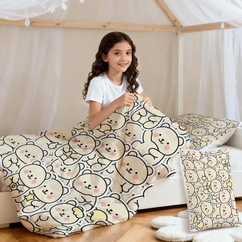 Miniatura 5 de Cute Bear Duvet Cover Set Twin, 3 Pieces Soft Neutral Bedding Calming Cozy Comforter Cover Set Minimal Kawaii Bedroom Decor Microfiber for Relaxing