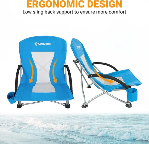 Miniatura 4 de KingCamp Silla de playa baja, silla de camping plegable con respaldo alto para adultos, asiento de malla transpirable de gran tamaño, silla portátil