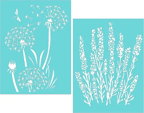 Plantillas de pantalla de seda de diente de león y lavanda, plantilla adhesiva de malla de flores reutilizable para pintar, plantillas de pintura
