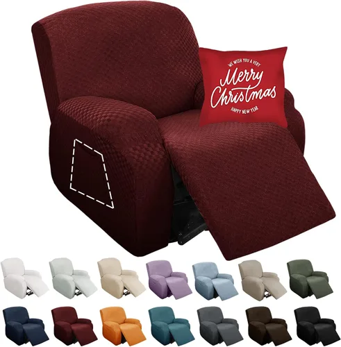 Miniatura 41 de YEMYHOM Funda elástica de 4 piezas para silla reclinable de jacquard con bolsillo lateral, antideslizante, ajustable, protector de muebles con parte