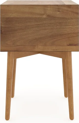 Miniatura 3 de Nathan James - Mesita de noche Harper de madera de roble de mediados de siglo, con 2 cajones, mesa auxiliar pequeña con almacenamiento, marrón