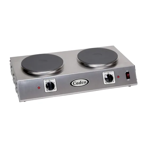Cadco CDR-2C - Placa eléctrica portátil de doble quemador de 21.25 pulgadas de ancho, controles infinitos de 120 voltios, acero inoxidable, 20
