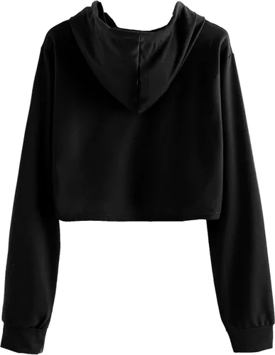 Miniatura 2 de MakeMeChic - Sudadera de manga larga casual, con capucha y de longitud corta, para mujer