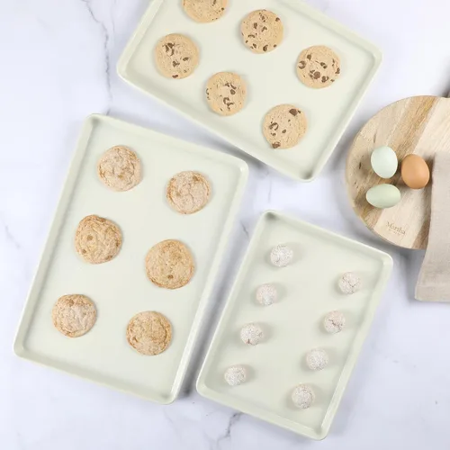 Miniatura 5 de Martha Stewart Gallen - Juego de 3 bandejas de galletas, bandejas para hornear de 13 pulgadas, 15 pulgadas, 17 pulgadas, cerámica antiadherente, sin
