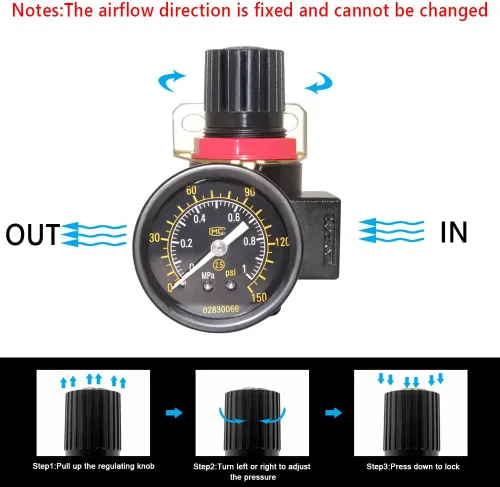 Miniatura 2 de Beduan BR4000 Compresor de Aire Regulador Combo 1/2" NPT, Drenaje Manual con Soporte, Calibre