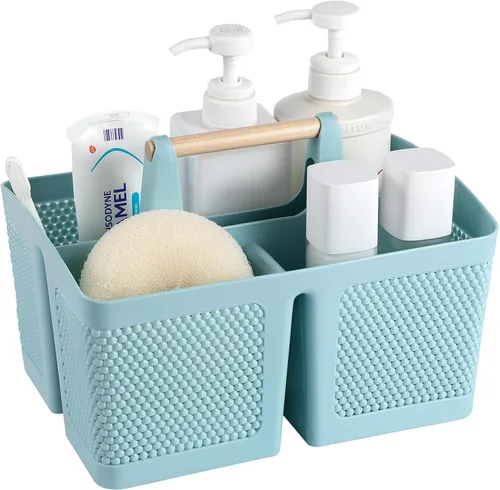 Miniatura 16 de rejomiik - Cesta portátil para ducha de plástico, organizador de limpieza con asa, organizador de almacenamiento portátil con asa para baño, Negro