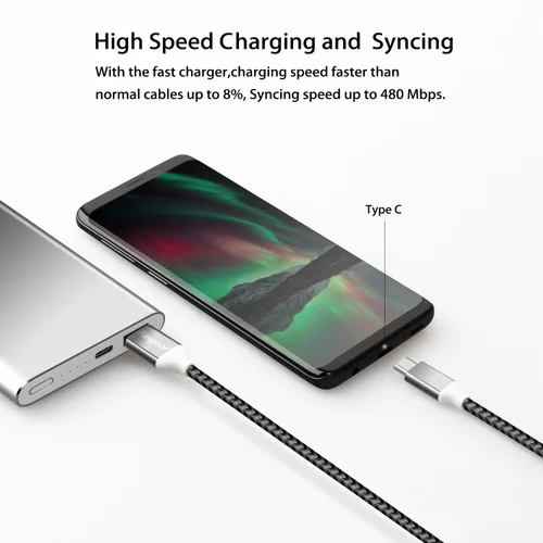 Miniatura 4 de Fasgear Cables USB C a USB A de 10 pies, paquete de 2 cables largos de carga rápida 3A tipo C 2.0, trenzados, compatibles con Galaxy S21 Plus Note