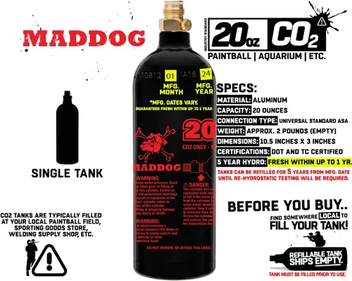Miniatura 2 de Maddog 20 Oz Refillable Aluminum CO2 Paintball Tank - Aquarium Bottle - Ships Empty