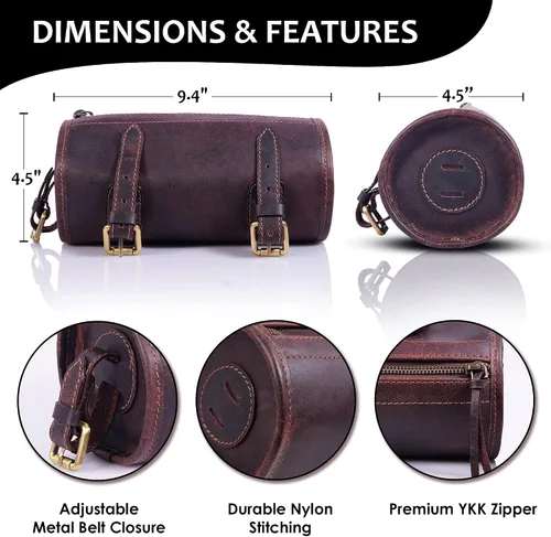 Miniatura 3 de RAW HYD Bolsa de manillar de cuero de grano completo para bicicletas y motocicletas – Bolsa de herramientas de bicicleta de estilo vintage