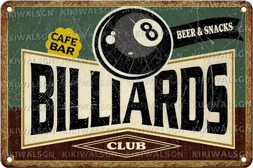 Letrero de lata retro para club de billar, vintage, 8 bolas, decoración de pared de metal para hombre, cueva, pub, sótano, garaje, sala de estar,