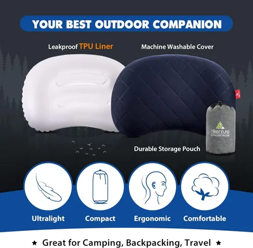 Miniatura 2 de Hikenture Almohada inflable para campamento, almohada lavable para mochilero para dormir, almohadas inflables ultraligeras con funda extraíble, Azul