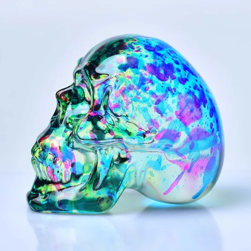Miniatura 3 de Estatuas de cabeza de calavera de cristal, figuras de calavera K9, piedras preciosas de calavera de cristal, decoración de Halloween, regalos