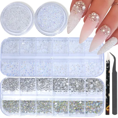 Miniatura 19 de Dijes 3D para arte de uñas, oro rosa, cuentas de micro caviar, diamantes de imitación para uñas acrílicas, tamaño mixto, diamantes de imitación AB