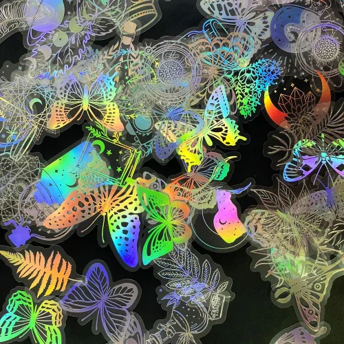Yoksas Calcomanías Holográficas con Purpurina - 200 Piezas Calcomanías Transparentes de Mariposas Plantas Brujeriles para Álbumes de Recortes,