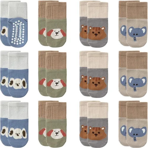 Miniatura 46 de Calcetines antideslizantes con agarre para tobillos, paquete de 12 unidades para niños pequeños, niños y niñas, lindos calcetines de algodón