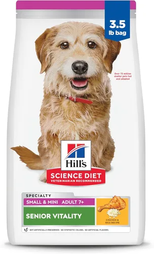 Hill's Science Diet Senior Vitality para perros adultos de 7+ años Razas pequeñas y mini, comida seca, pollo y arroz, bolsa de 3.5 libras
