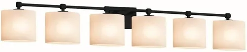 FSN-8426-30-OPAL-MBLK Fusion Tetra - Barra de baño de 6 luces, acabado negro mate con pantalla ovalada de vidrio artesanal cepillado níquel