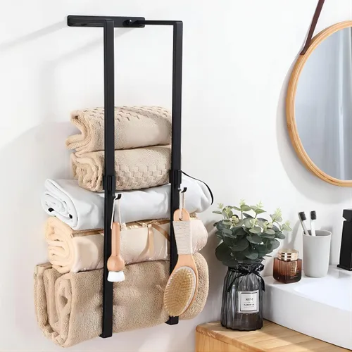 MANYHORSES Toallero montado en la pared, toalleros para baño, almacenamiento de toallas de baño, organizador de toallas de baño de metal para pared