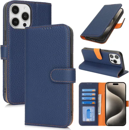 Miniatura 77 de Zouzt Funda para iPhone 11 de 6.1 pulgadas de piel auténtica con 4 ranuras para tarjetas, tarjetero con bloqueo RFID, tapa magnética, función atril