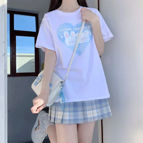 Miniatura 5 de Kawaii Clothes - Camiseta de cuello redondo con estampado de corazón de dibujos animados pastel