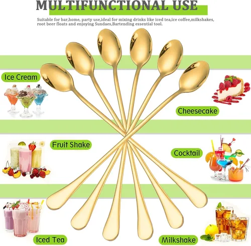 Miniatura 4 de Cuchara de té helado de mango largo, agitadores de mezcla de cóctel de acero inoxidable de 9 pulgadas, cuchara de café, barra de helado, agitadores