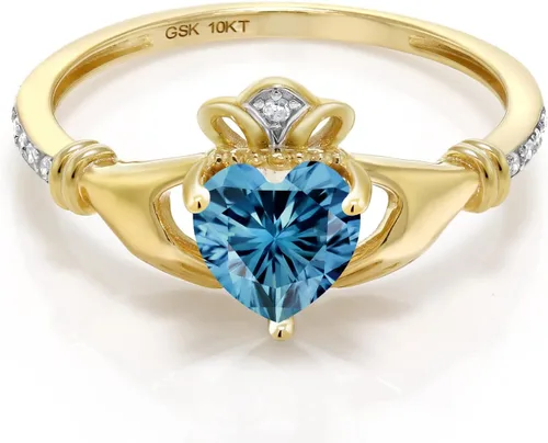Miniatura 72 de Gem Stone King Anillo de compromiso claddagh celta irlandés de oro amarillo de 10 quilates con piedra preciosa en forma de corazón de 0.236 in
