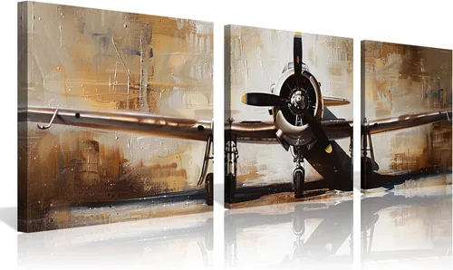 Miniatura 10 de 3 piezas de arte de pared en lienzo en blanco y negro vintage de la Segunda Guerra Mundial, aviones de combate militares, impresiones de fotografía