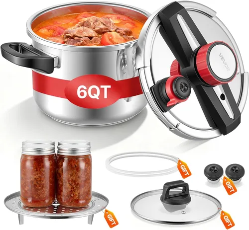 Miniatura 11 de VEVOR Olla a presión, olla a presión de 8 cuartos de galón, acero inoxidable, recipiente a presión con estante para vapor, tapa de vidrio templado