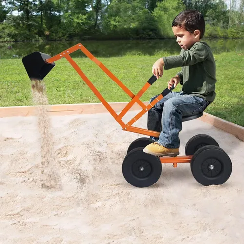 Miniatura 2 de Costzon Excavadora de arena para niños, excavadora de cuchara de excavación de acero resistente con asiento giratorio de 360°, 4 ruedas engrosadas