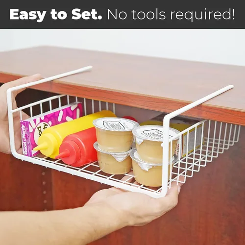 Miniatura 6 de Southern Homewares Juego de cestas de almacenamiento de alambre blanco para debajo del gabinete, almacenamiento colgante para cocina, despensa