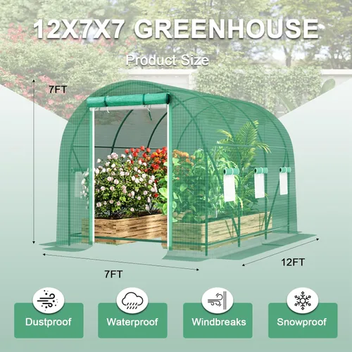 Miniatura 4 de Invernadero de túnel con entrada, casa caliente portátil para plantas con puertas de malla con doble cremallera y 6 ventanas de malla, casa cálida