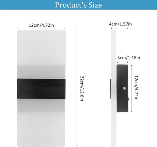 Miniatura 5 de Lightess Aplique de pared moderno regulable. Lámpara de pared de 12 W en negro, lámpara de pared interior de acrílico para dormitorio, sala