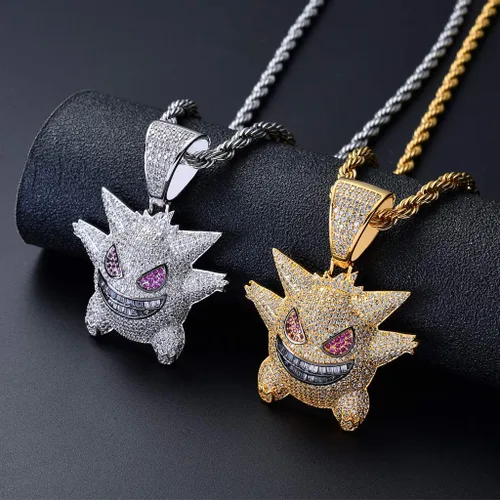Miniatura 5 de KMASAL Jewelry Men Hip Hop Iced Out Bling CZ Diamond Vampire Mask & Bull Pendant 18K Gold and Silver Plated with 24 Inch Rope Chain