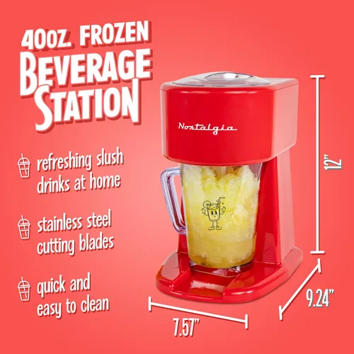 Miniatura 3 de Nostalgia Estación de Bebidas Congeladas Retro de 40 Onzas - Máquina de Granizado y Raspadora de Hielo con Mezcla Automática para Refrescos, Rojo