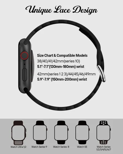 Miniatura 3 de Sunnywoo Correa de silicona deportiva de encaje compatible con Apple Watch de 1.496 pulgadas, 1.575 pulgadas, 1.614 pulgadas, 1.654 pulgadas, 1.732