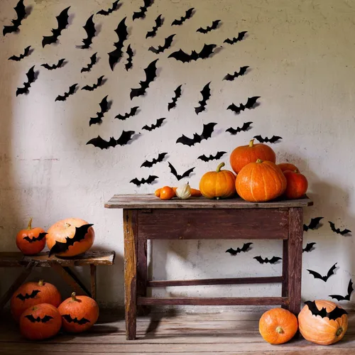 Miniatura 6 de 80 piezas de decoraciones de murciélagos de Halloween, 3 estilos de calcomanías extraíbles en 3D con 4 tamaños para decoración de Halloween