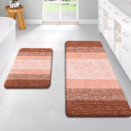 Miniatura 24 de OLANLY Juego de 2 alfombras de baño de microfibra suave y absorbente, antideslizantes, se pueden lavar y secar a máquina, alfombras de baño peludas